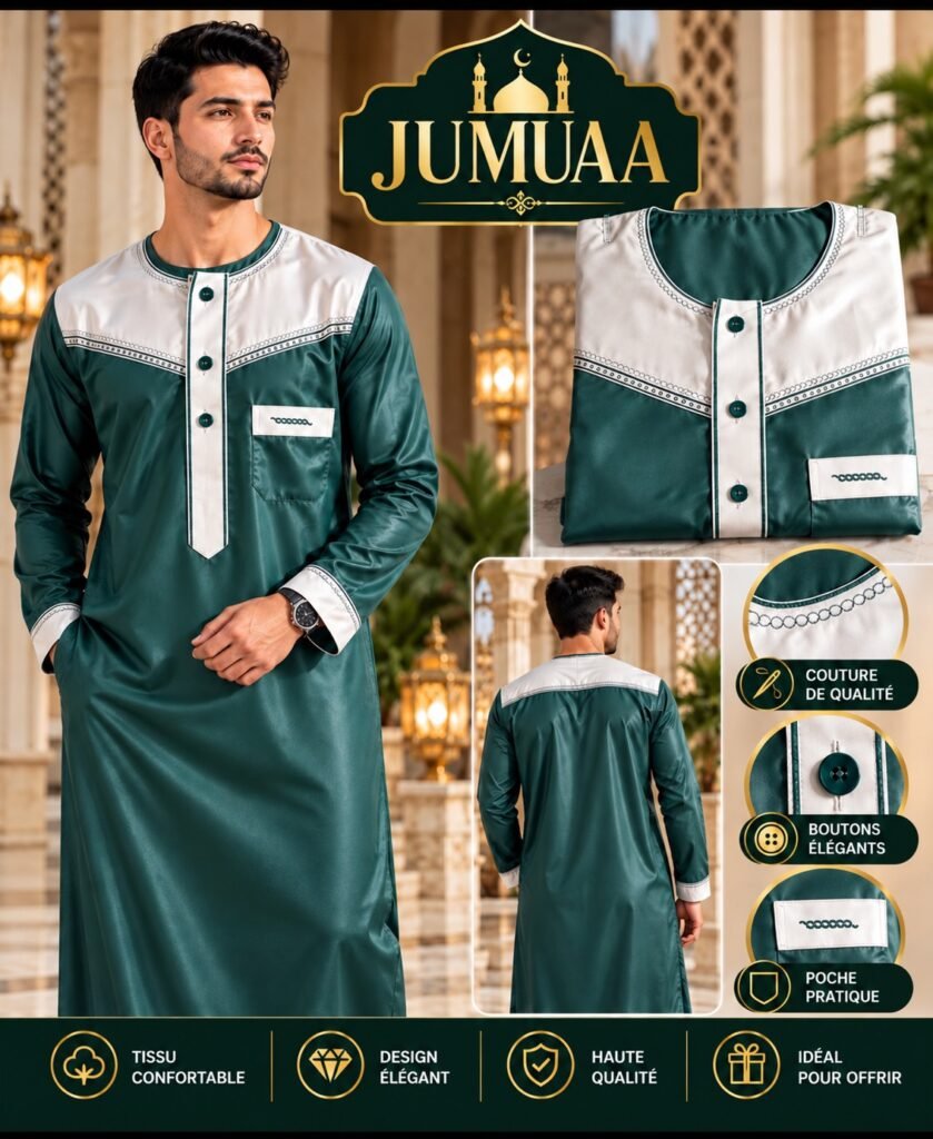Qamis bicolore Vert et blanc