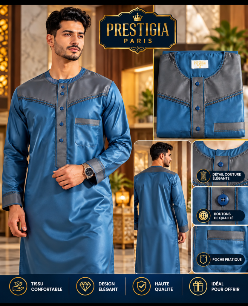 Qamis bicolore Gris et bleu